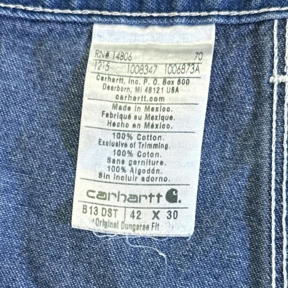 Carhartt Denim Carpenter Jeans 42x30 Workwear Blue Jeans Leather Patch - Picture 4 of 8